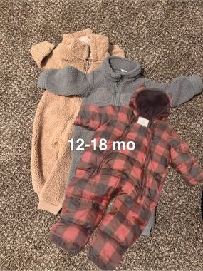 LOT of 3: Carter's Tan & Carter’s Grey One Piece + Gap Red/Black Plaid Snowsuit